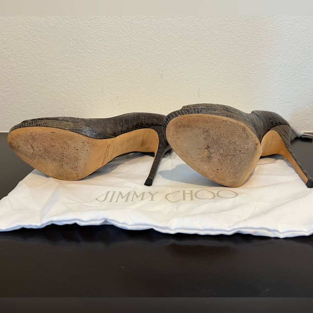 Jimmy Choo Gray Reptile Leather Peep Toe Stiletto High Heels 38 - Picture 9 of 9